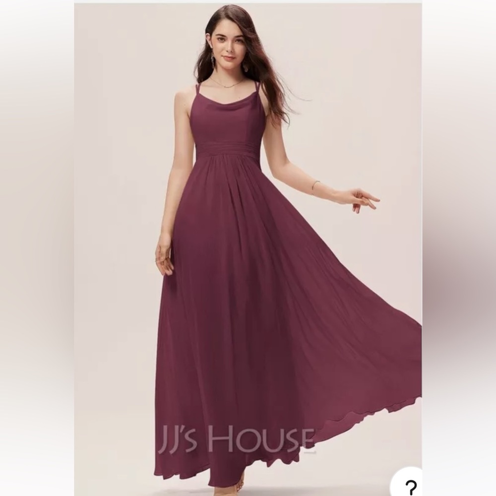 NEW JJ's House A-Line Cowl Neck Full-Length Chiffon Bridesmaid Dress Mulberry 18